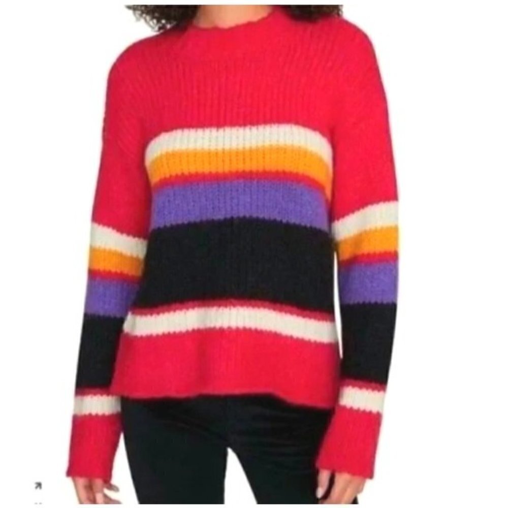 Nordstrom Stripe Wool Alpaca Chunky Oversized Knit Sweater Medium